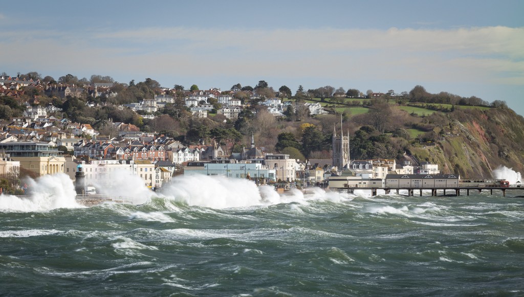 High Tide across Teignmouth beach, from Shaldon